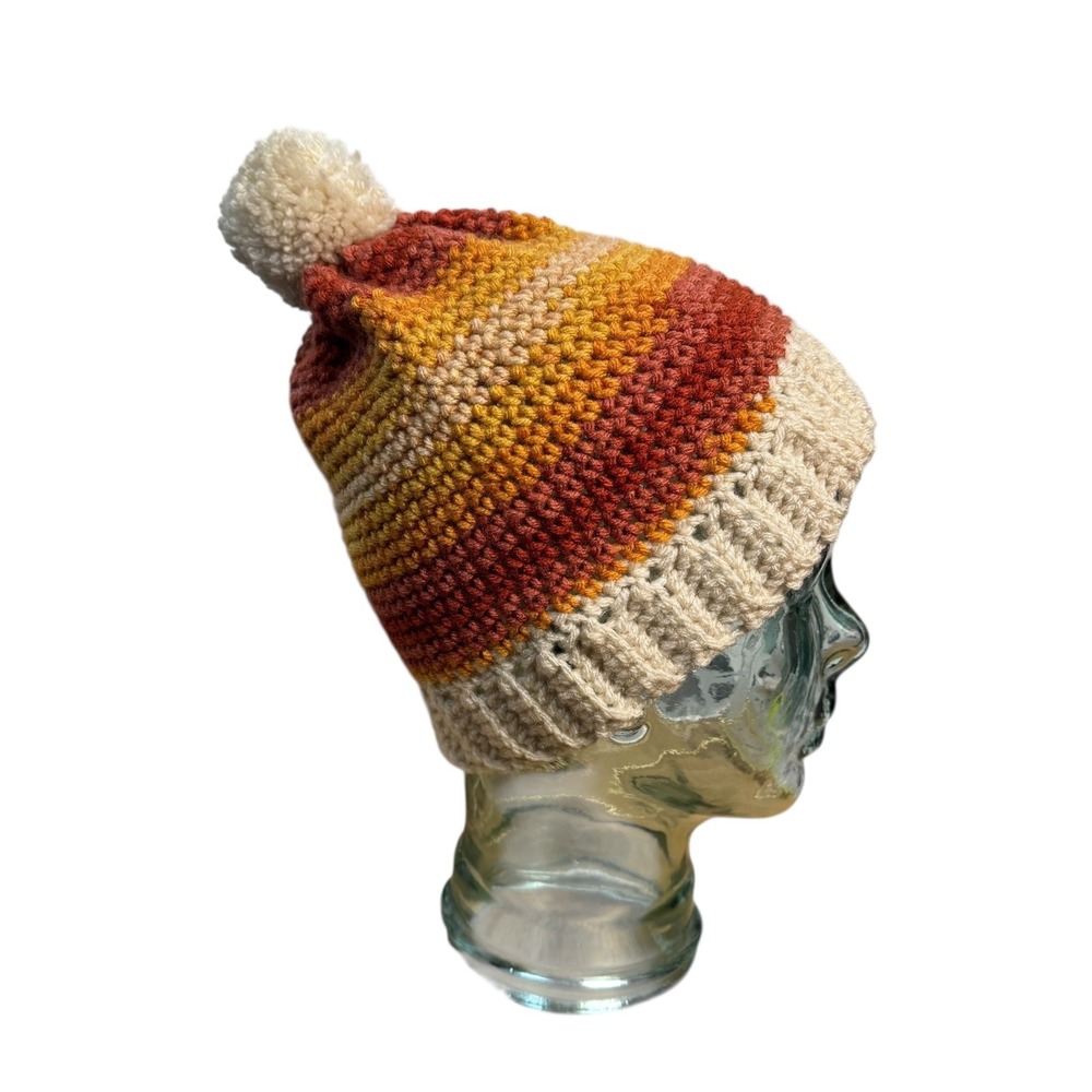 Handmade Crochet Beanie Hat Striped Knit Winter Warm Pom Pom‎ Cap B18Q